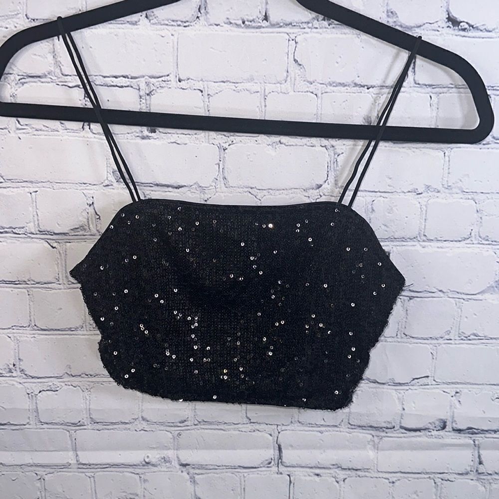 Princess Polly Black Sequined Crop Top - Size 4 - Excellent Condition